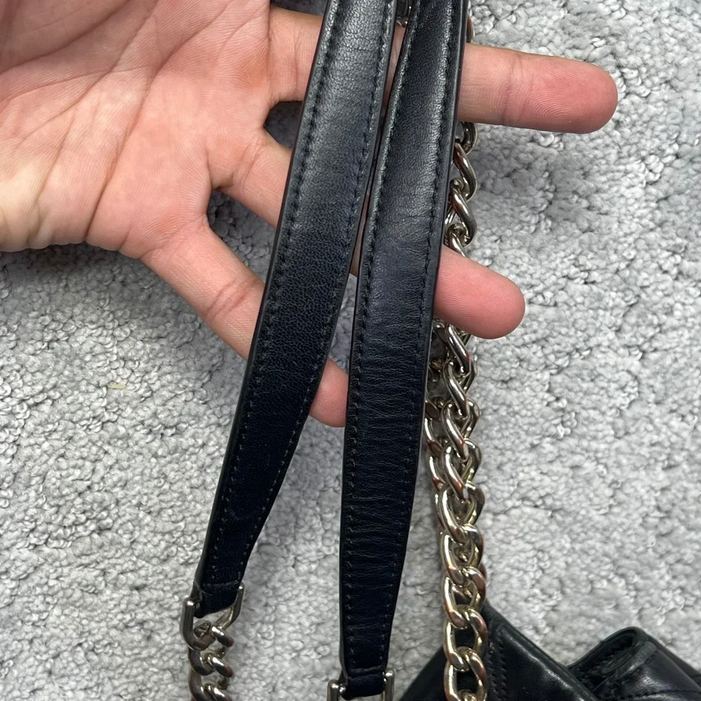 Kate Spade Black Quilted Leather Shoulder Crossbody Bag Chain Strap Turnlock